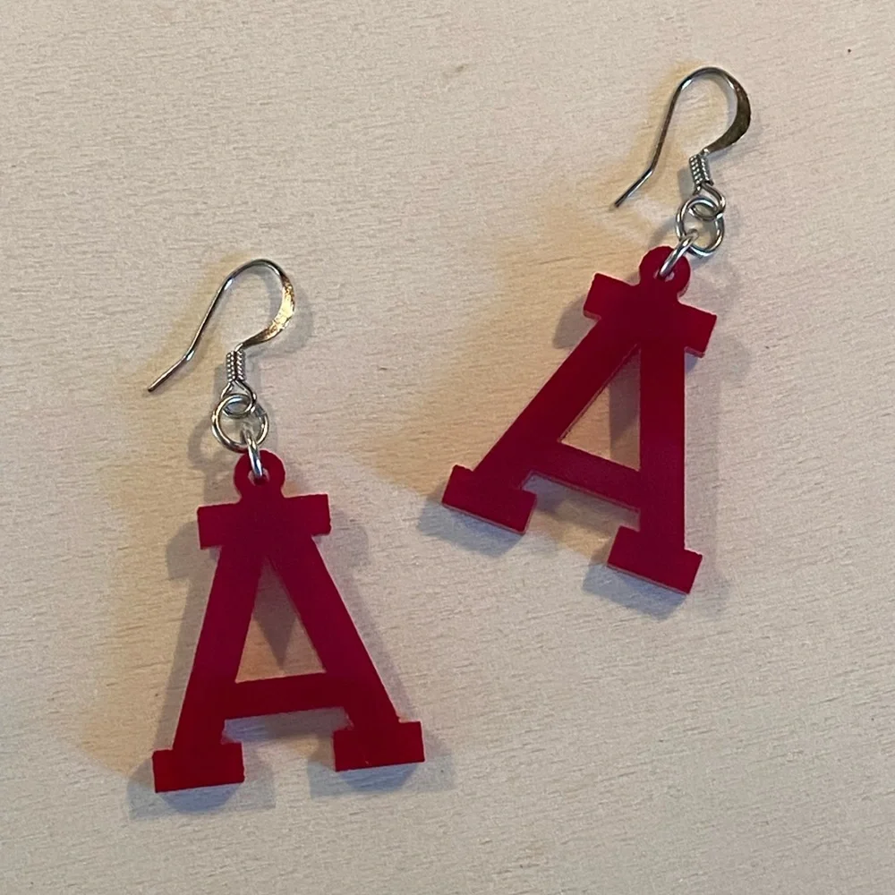 Arkansas “A” Earrings Plastic Light Weight 2” Silver Tone Gameday Cute